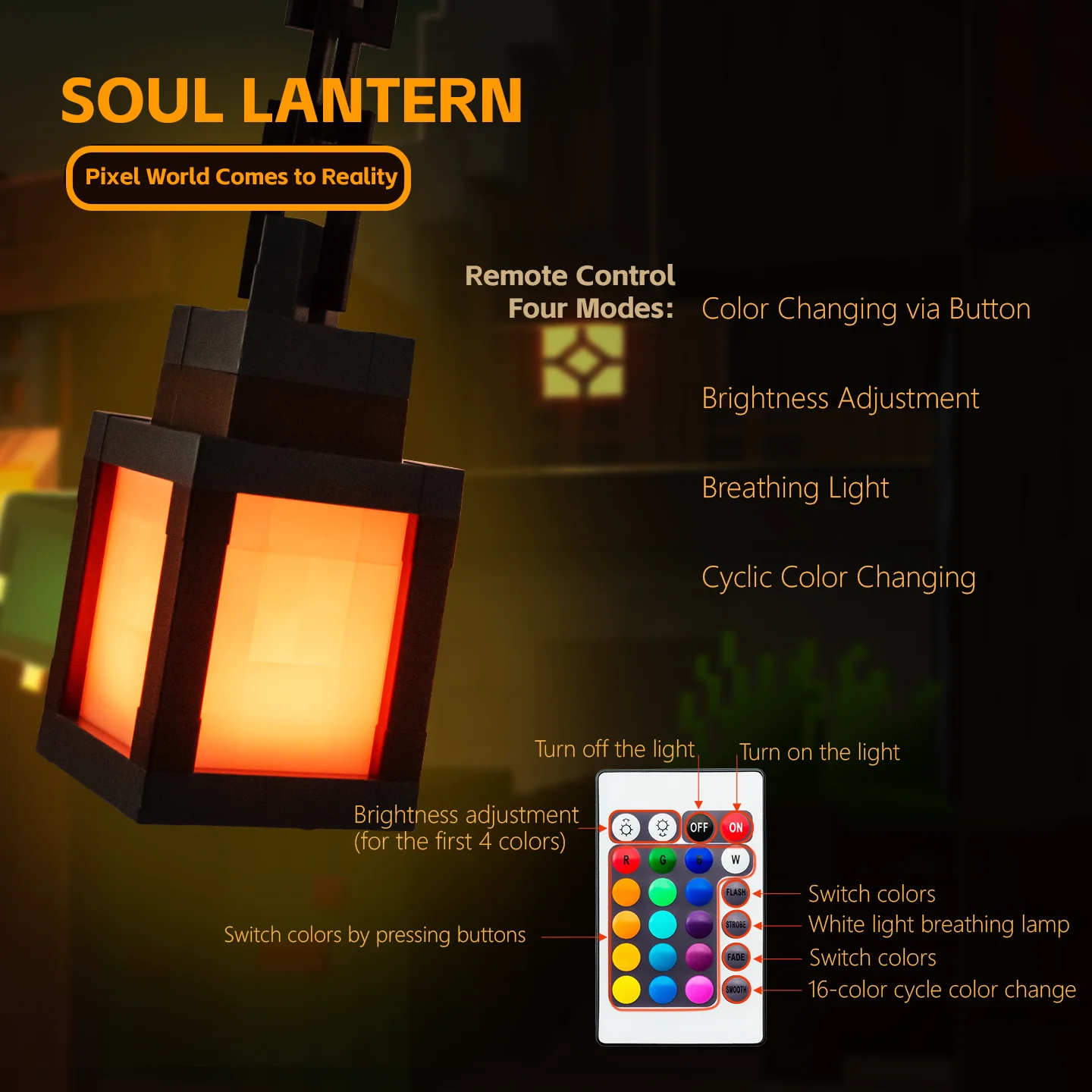 Rechargeable Pixel Style Night Light Portable Lantern Tabletop Ornament 16 Colors RGB Remote DIY Interior Decoration