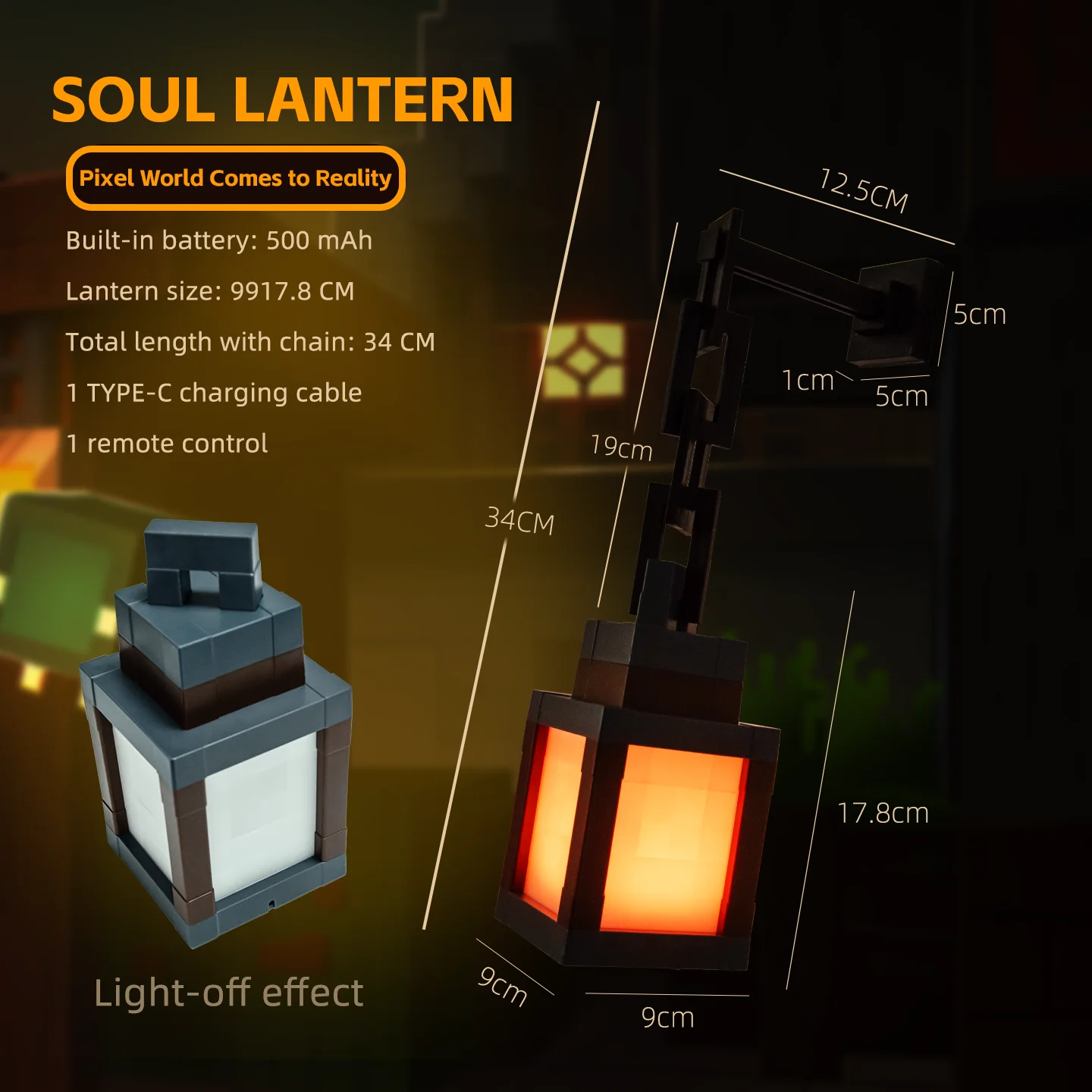 Rechargeable Pixel Style Night Light Portable Lantern Tabletop Ornament 16 Colors RGB Remote DIY Interior Decoration
