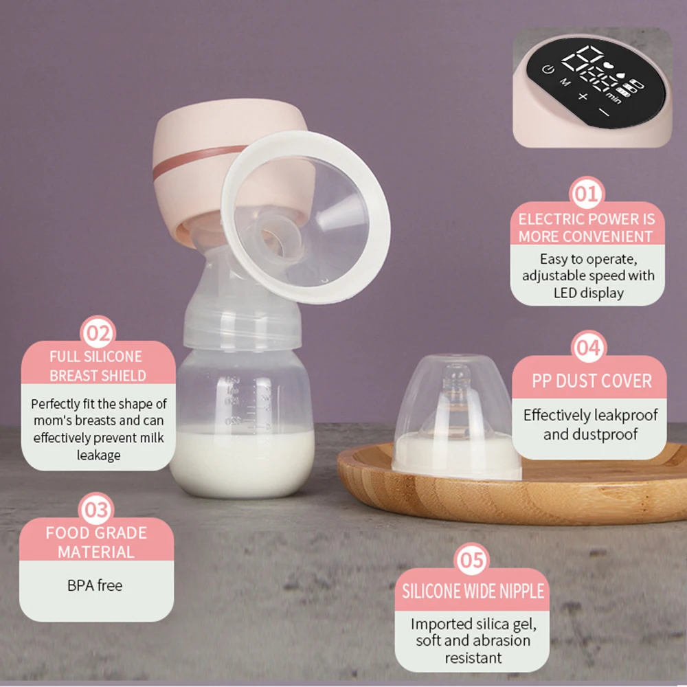 Rechargeable Portable Electric Breast Pump Breast Pump with LED Screen Milk Puller for Breastfeeding Low Noise 180ml