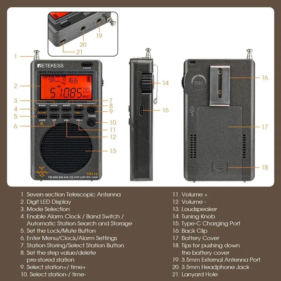 Rechargeable Portable SSB Shortwave Radio Rechargeable with Bluetooth Connectivity for Phone or Tablet FM MW SW LSB AIR Rechargeable Portable SSB Shortwave Radio Rechargeable with Bluetooth Connectivity for Phone or Tablet FM MW SW LSB AIR