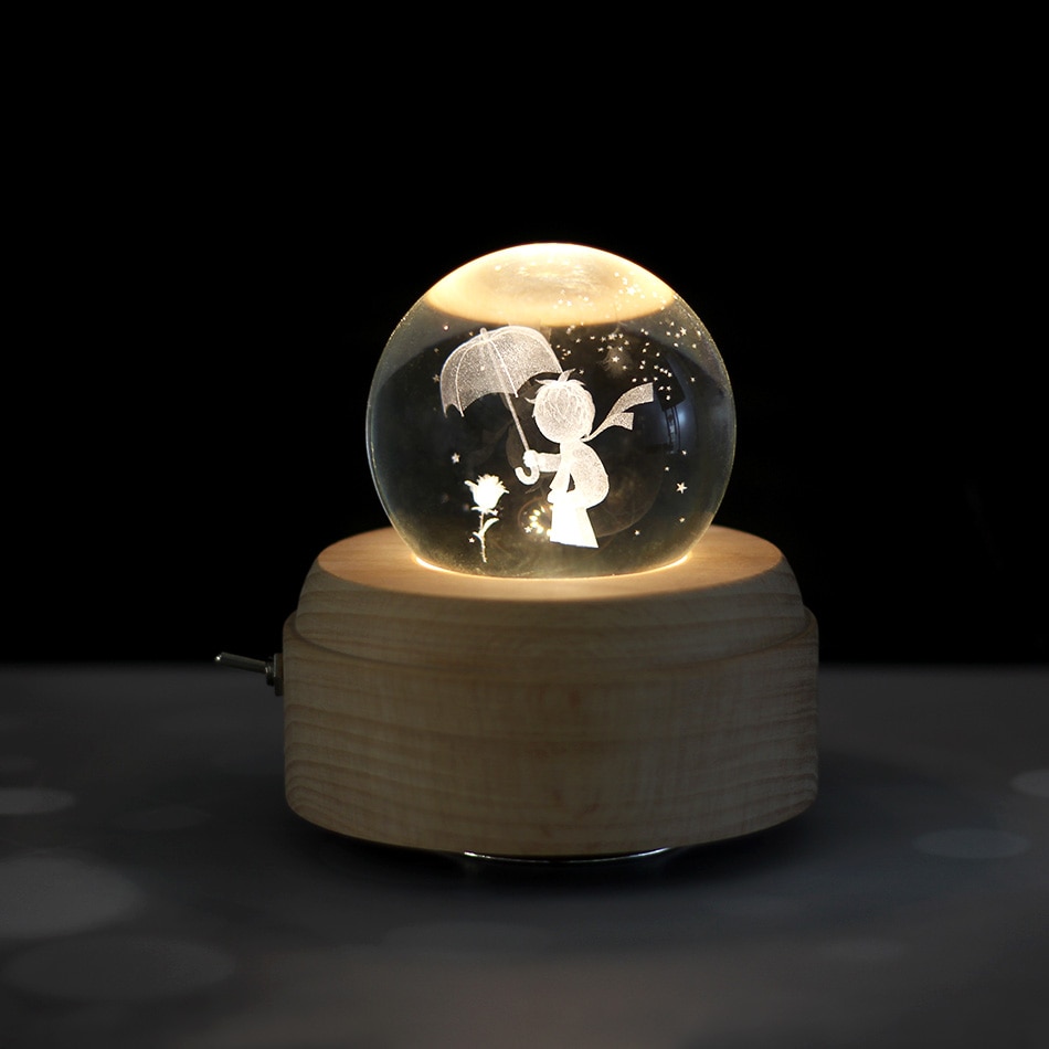 Rechargeable Rotating Light Up Crystal Ball Music Box