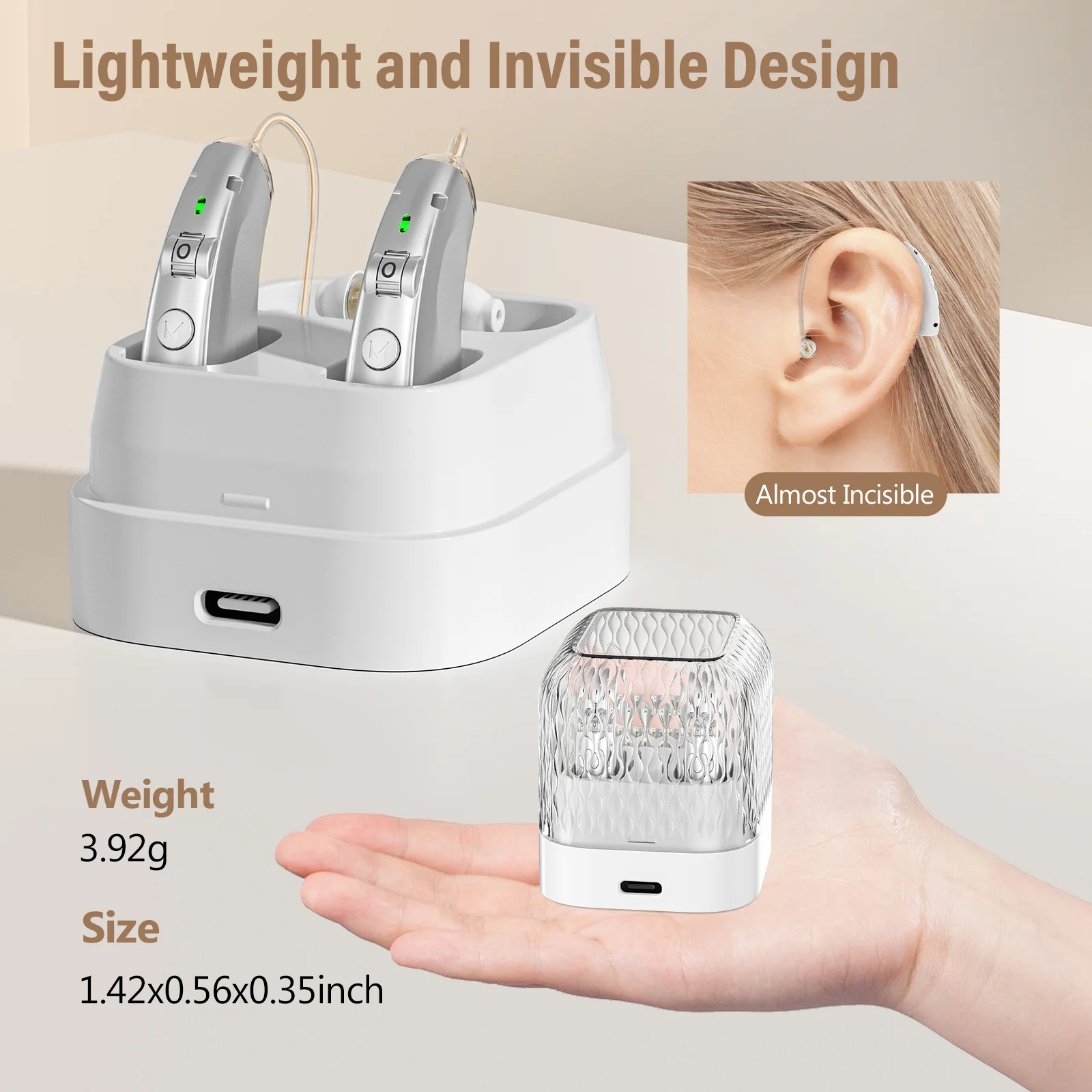 Rechargeable USB Hearing Aid Behind the Ear Sound Amplifier Elderly Noise Cancelling Deaf Care with Charging case Rechargeable USB Hearing Aid Behind the Ear Sound Amplifier Elderly Noise Cancelling Deaf Care with Charging case