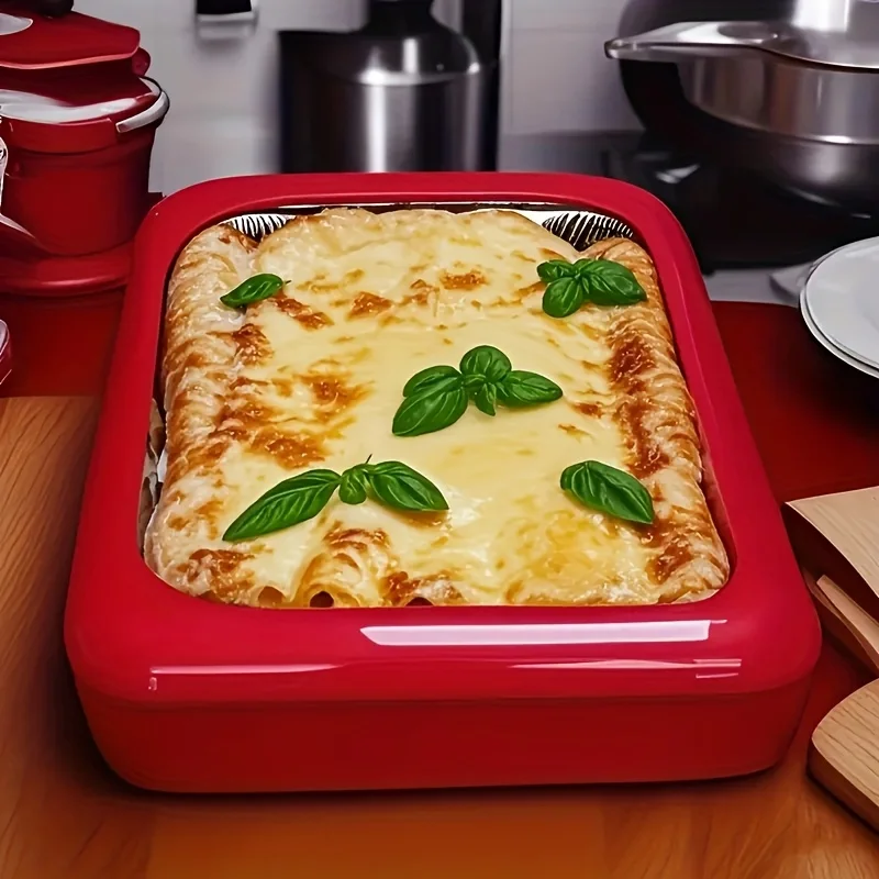 Rectangular Insulated Food Storage Container with Tin Foil Lining – Reusable,Flip-Top Plastic Tray for Lasagna,BBQ and Rectangular Insulated Food Storage Container with Tin Foil Lining – Reusable,Flip-Top Plastic Tray for Lasagna,BBQ and