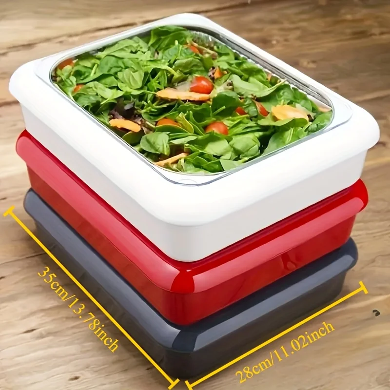 Rectangular Insulated Food Storage Container with Tin Foil Lining – Reusable,Flip-Top Plastic Tray for Lasagna,BBQ and