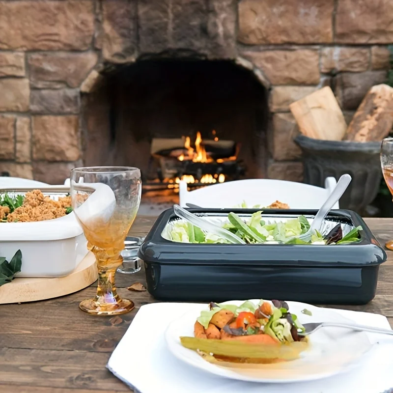 Rectangular Insulated Food Storage Container with Tin Foil Lining – Reusable,Flip-Top Plastic Tray for Lasagna,BBQ and