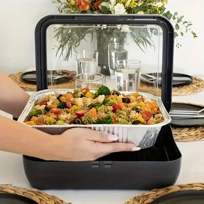 Rectangular Insulated Food Storage Container with Tin Foil Lining – Reusable,Flip-Top Plastic Tray for Lasagna,BBQ and
