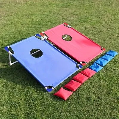 Red and Blue Portable Corn Hole Game Set Foldable and Durable Beach Bag Game
