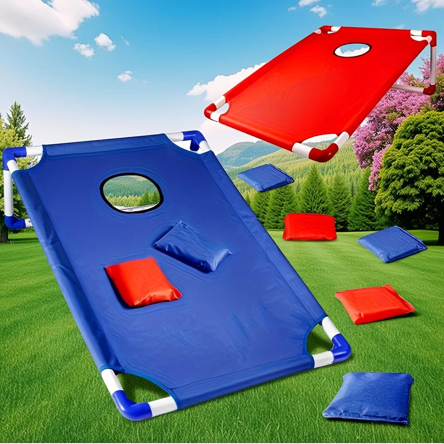 Red and Blue Portable Corn Hole Game Set Foldable and Durable Beach Bag Game