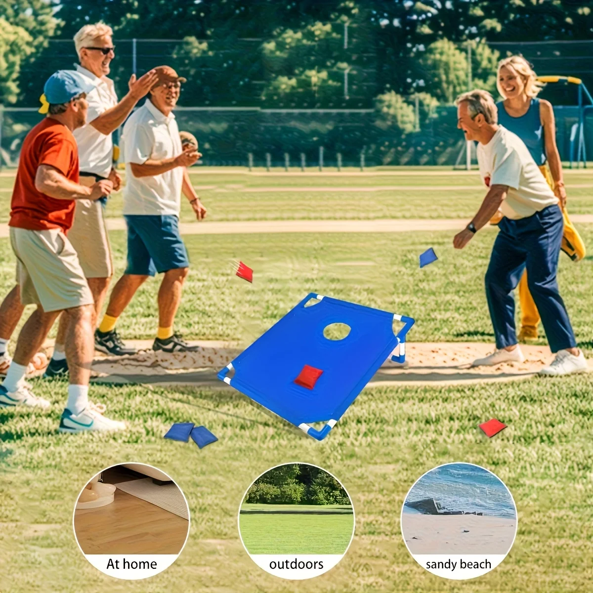 Red and Blue Portable Corn Hole Game Set Foldable and Durable Beach Bag Game