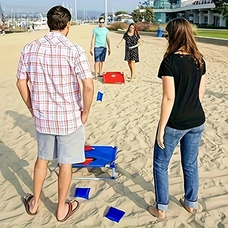 Red and Blue Portable Corn Hole Game Set Foldable and Durable Beach Bag Game