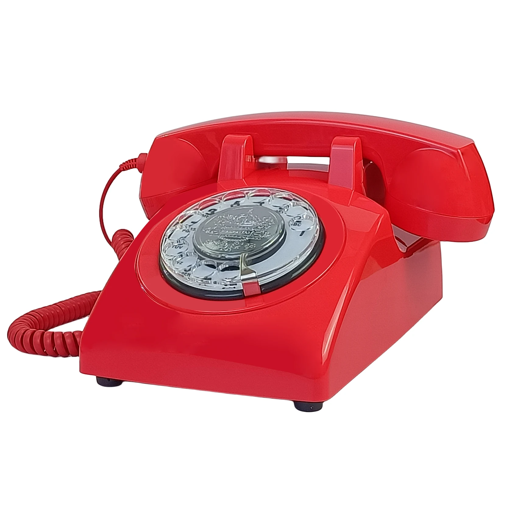Red Corded Telephone, Classic Rotary Dial Home Office Phones, Antique Vintage Telephone of 1930s Old Fashion Telephone Red Corded Telephone, Classic Rotary Dial Home Office Phones, Antique Vintage Telephone of 1930s Old Fashion Telephone