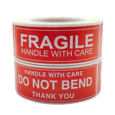 Red Fragile Handle With Care Stickers (250pcs)