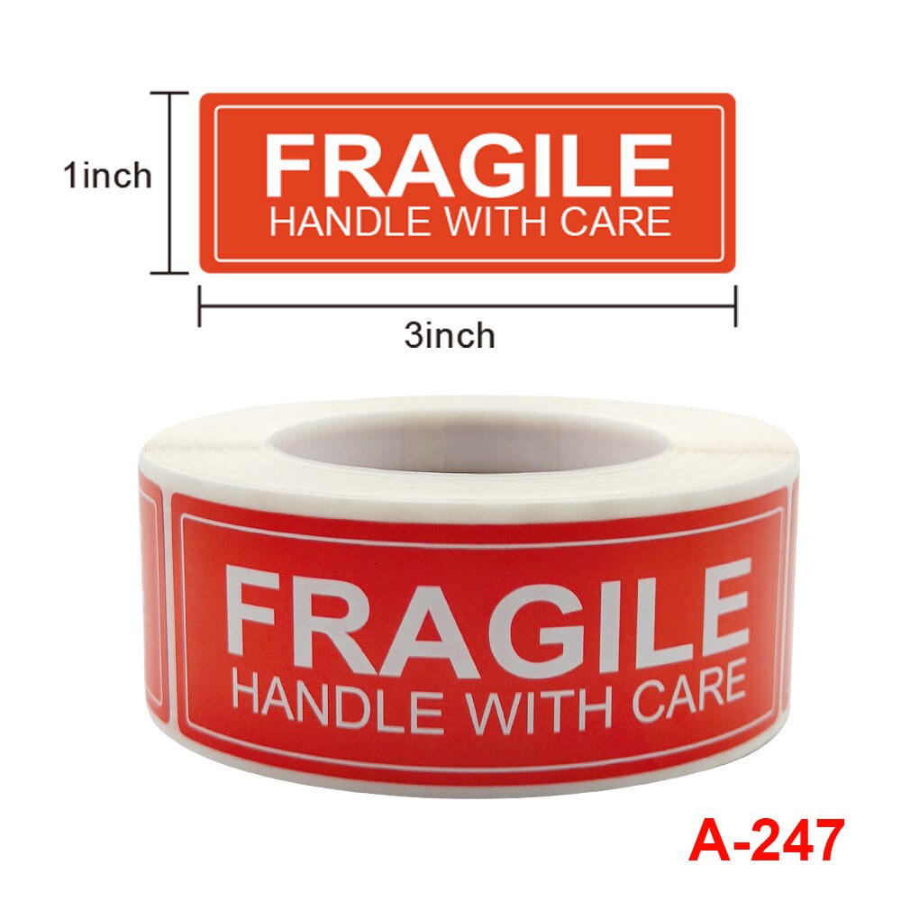 Red Fragile Handle With Care Stickers (250pcs)