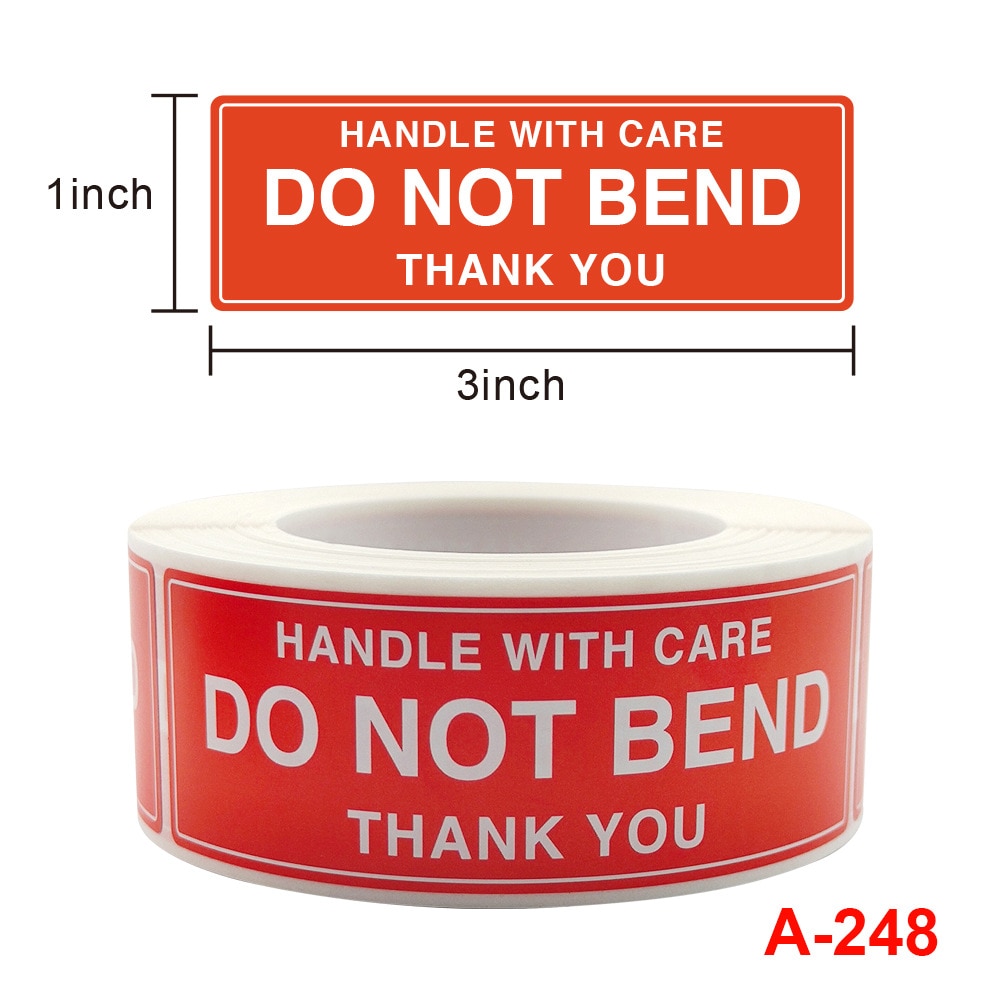Red Fragile Handle With Care Stickers (250pcs)