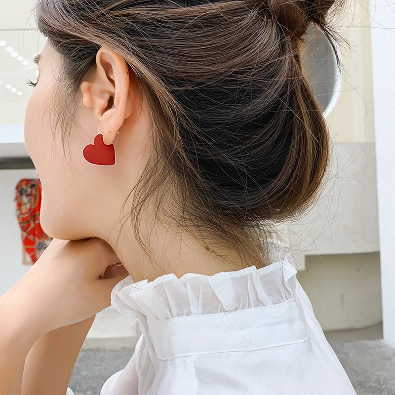 Red Heart Shaped Earrings Fashionable Jewelry Red Heart Shaped Earrings Fashionable Jewelry