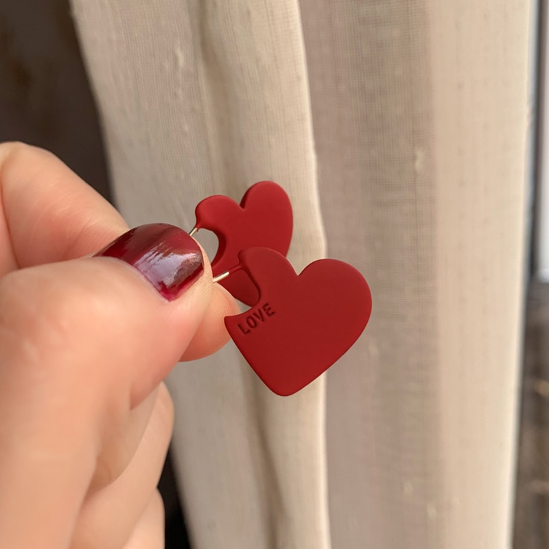 Red Heart Shaped Earrings Fashionable Jewelry Red Heart Shaped Earrings Fashionable Jewelry