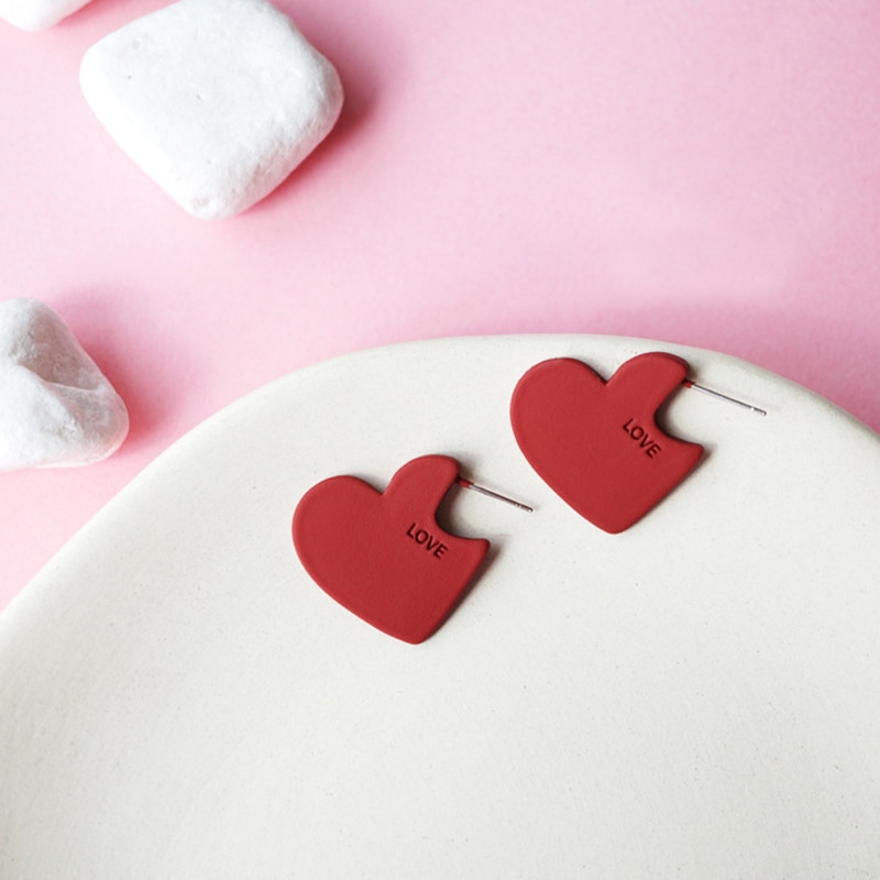 Red Heart Shaped Earrings Fashionable Jewelry Red Heart Shaped Earrings Fashionable Jewelry