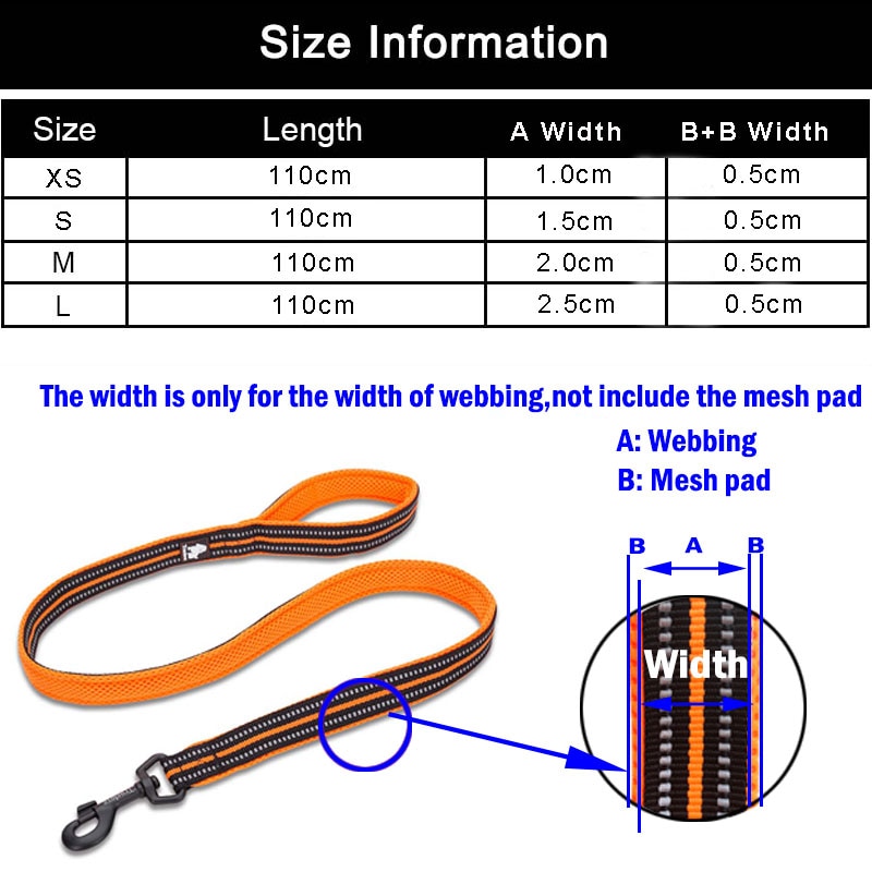 Reflective Dog Leash with Mesh Padding