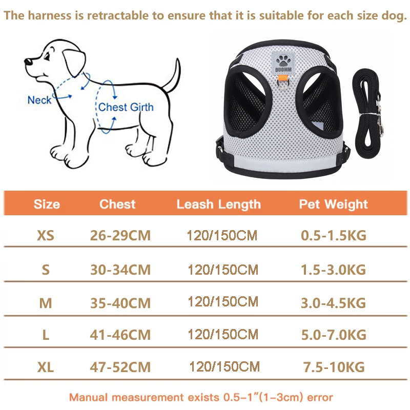 Reflective Safety Pet Dog Harness and Leash Set for Small Medium Dogs Cat Harnesses Vest Puppy Chest Strap Pug