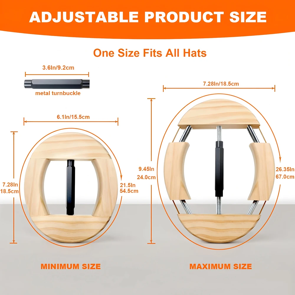 Repacego Adjustable 4-Way Wooden Hat Stretcher Cap Shape Maintainer Premium Fedora Hat Rack for Storage Cowboy Baseball