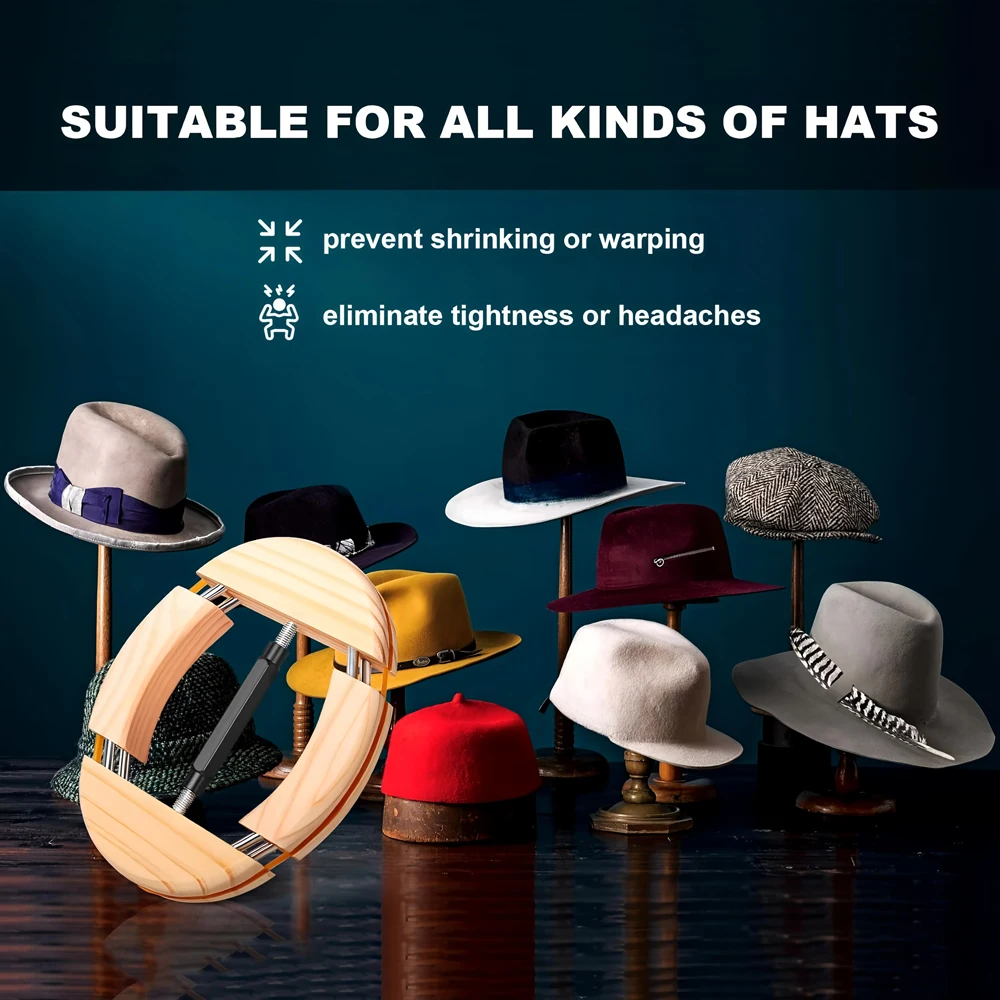 Repacego Adjustable 4-Way Wooden Hat Stretcher Cap Shape Maintainer Premium Fedora Hat Rack for Storage Cowboy Baseball