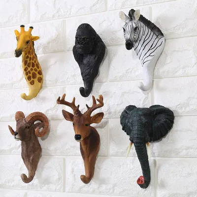 Resin 3D Animal Head Wall Hook