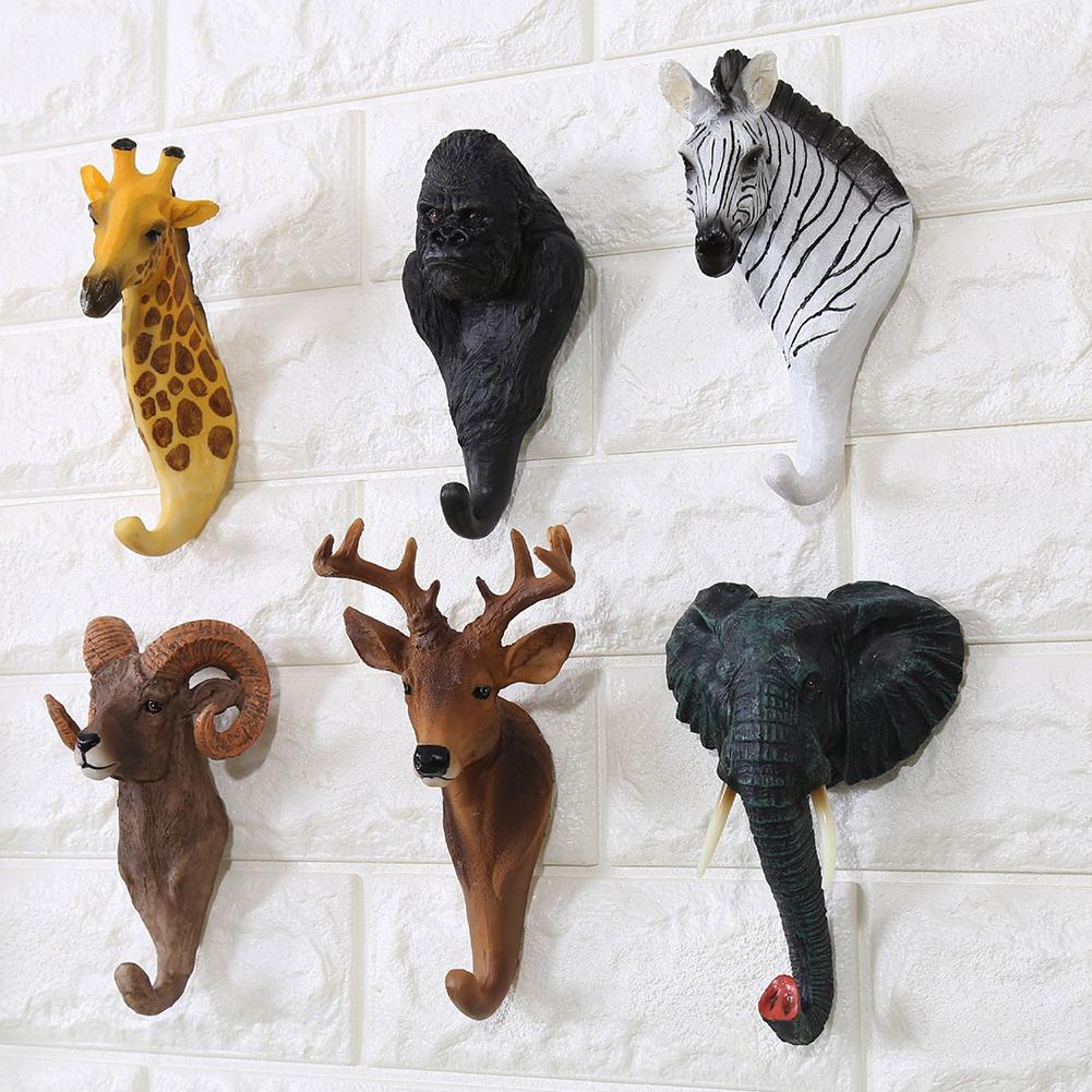 Resin 3D Animal Head Wall Hook