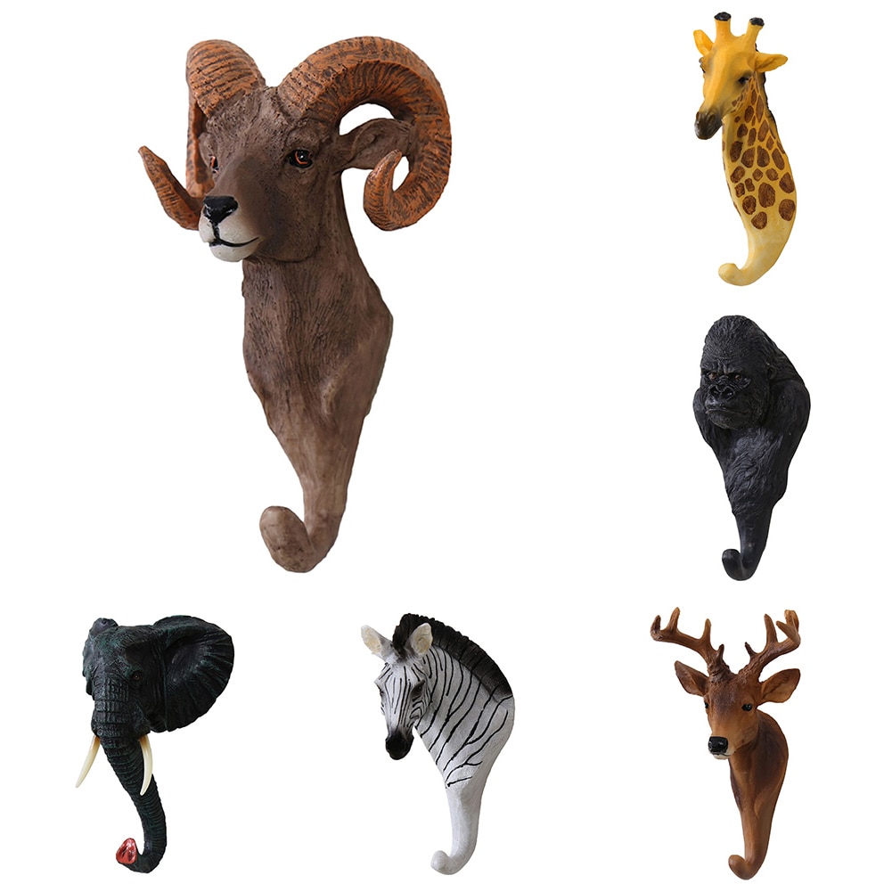 Resin 3D Animal Head Wall Hook