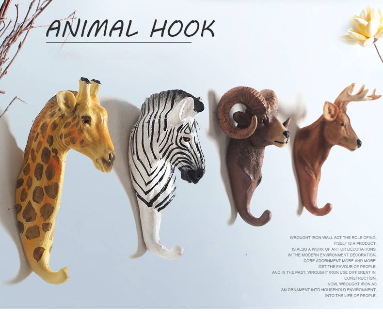 Resin 3D Animal Head Wall Hook