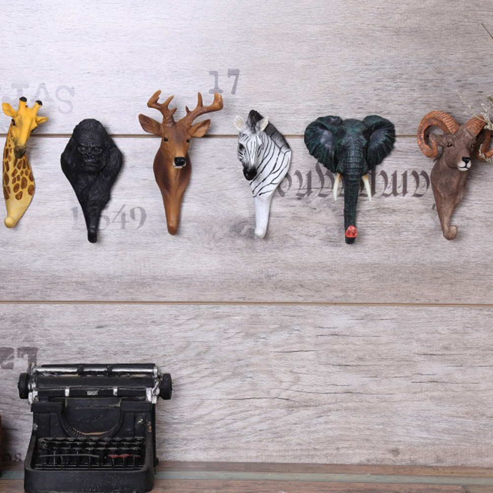 Resin 3D Animal Head Wall Hook