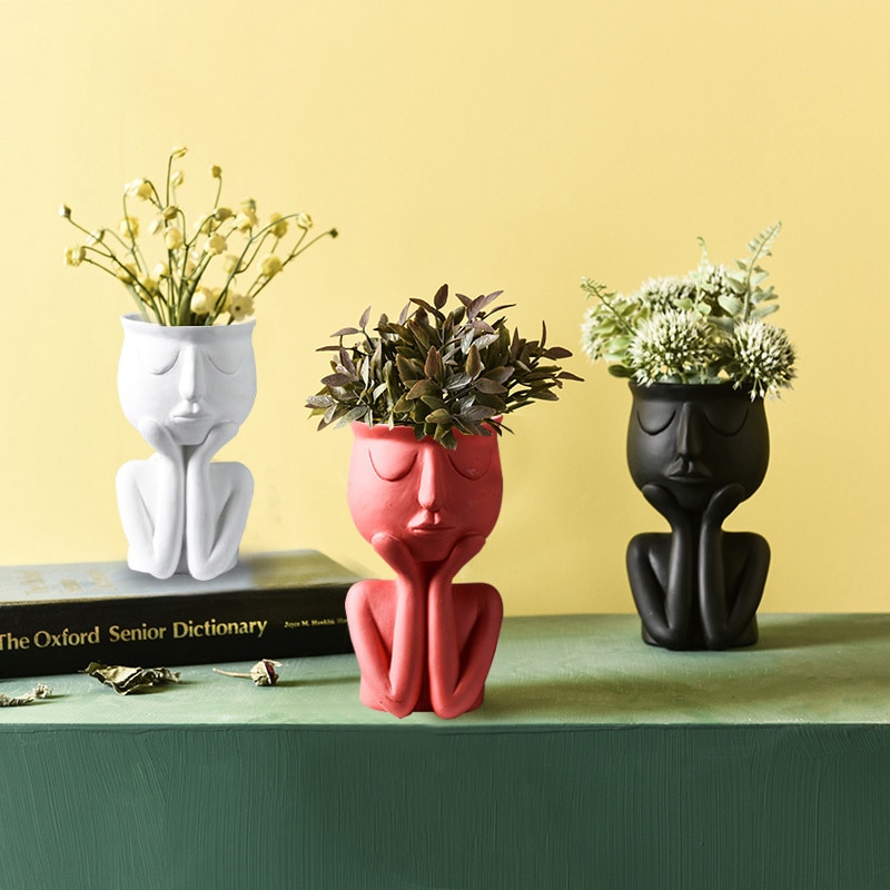 Resin Abstract Face Plant Pot