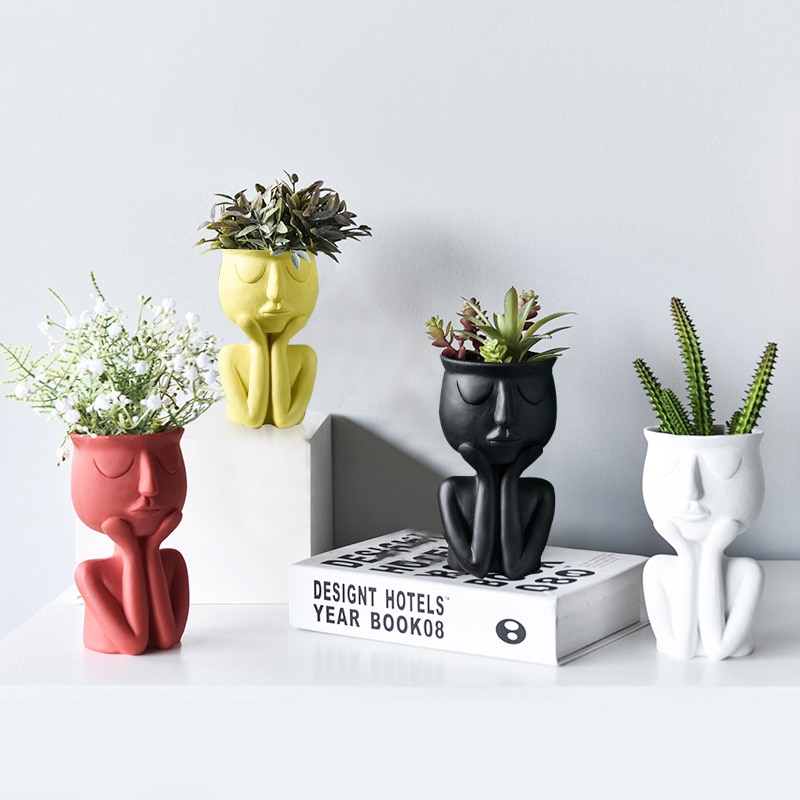 Resin Abstract Face Plant Pot
