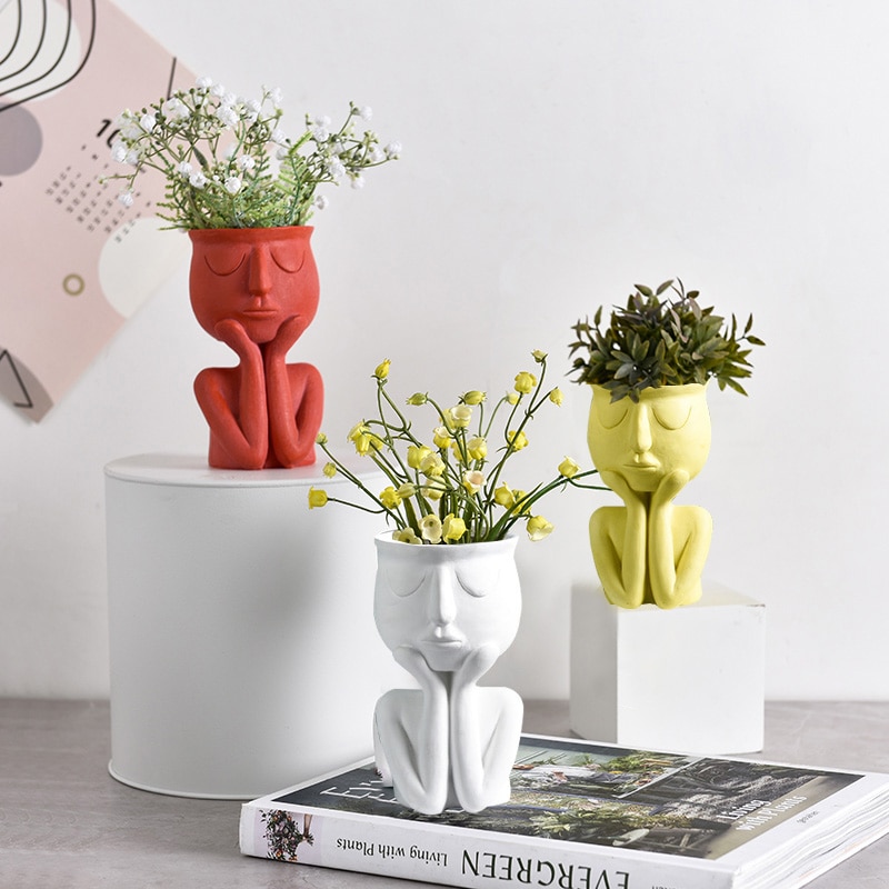 Resin Abstract Face Plant Pot