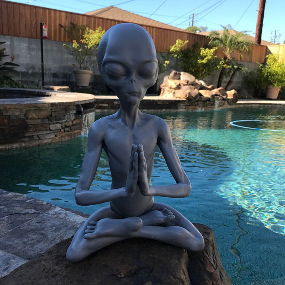 Resin Meditating Alien Garden Ornament