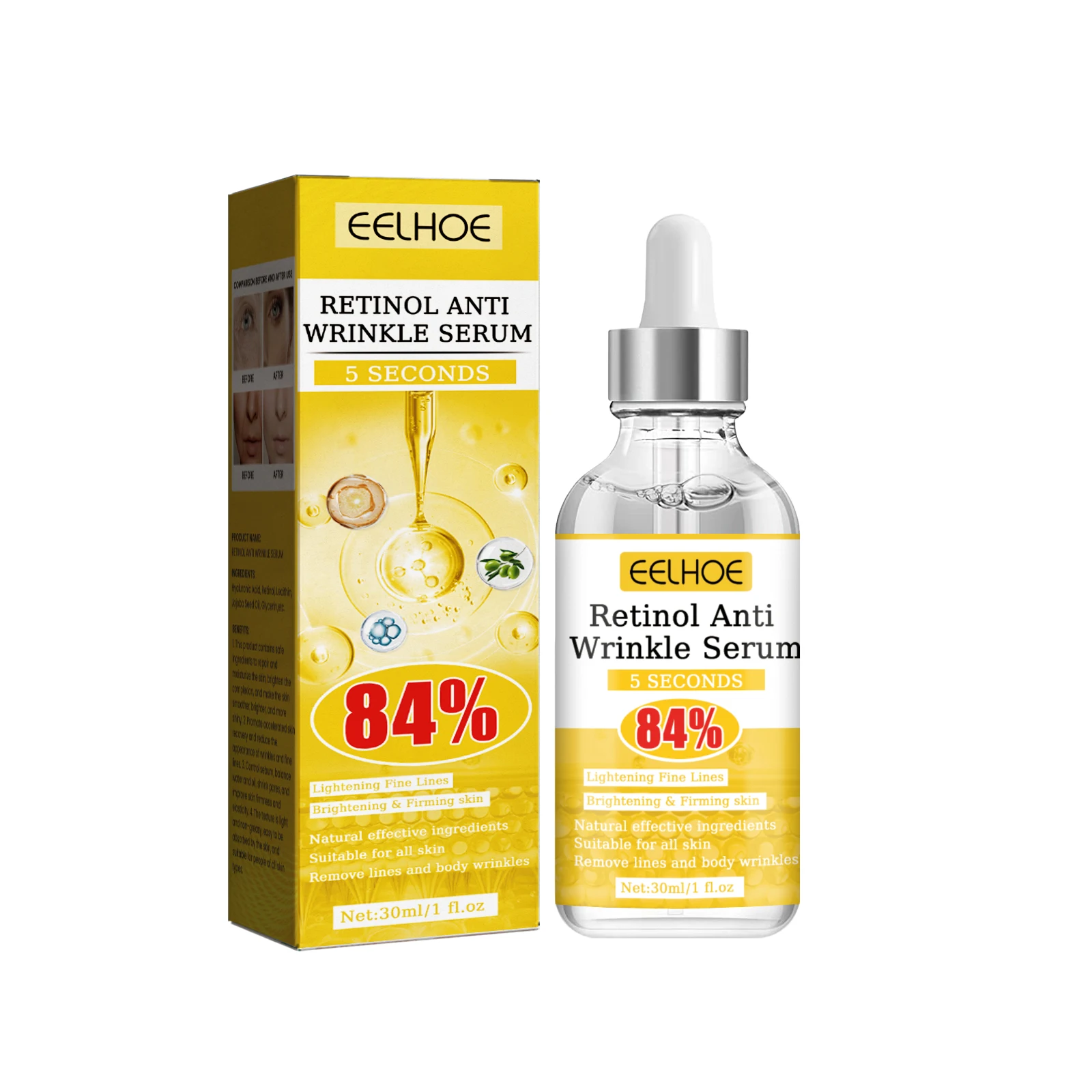 Retinol Anti-Wrinkle Serum Anti Aging Face Lifting Firming Fade Fine Lines Moisturizing Skin Care Hyaluronic Acid