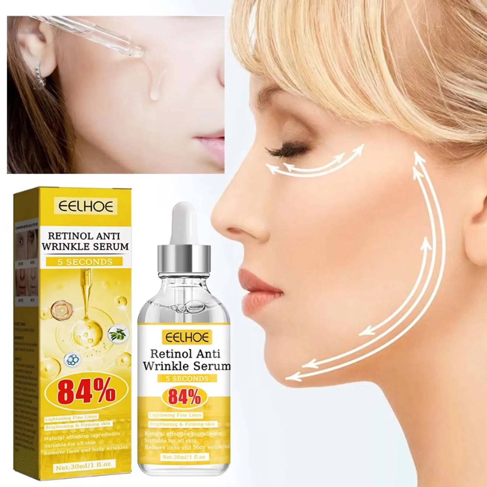 Retinol Anti-Wrinkle Serum Anti Aging Face Lifting Firming Fade Fine Lines Moisturizing Skin Care Hyaluronic Acid