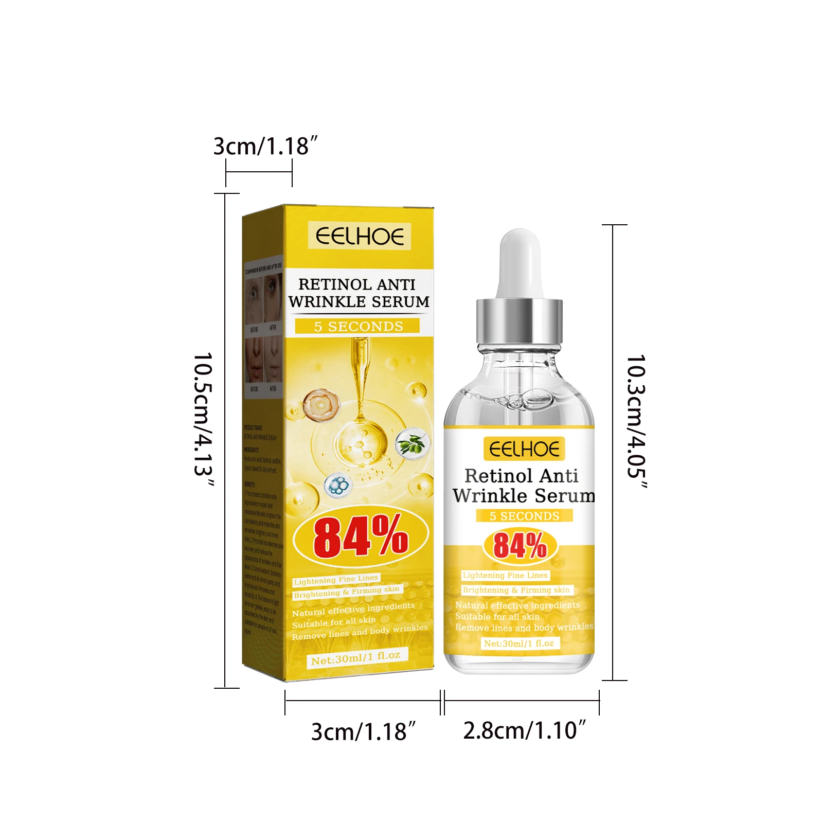 Retinol Anti-Wrinkle Serum Anti Aging Face Lifting Firming Fade Fine Lines Moisturizing Skin Care Hyaluronic Acid