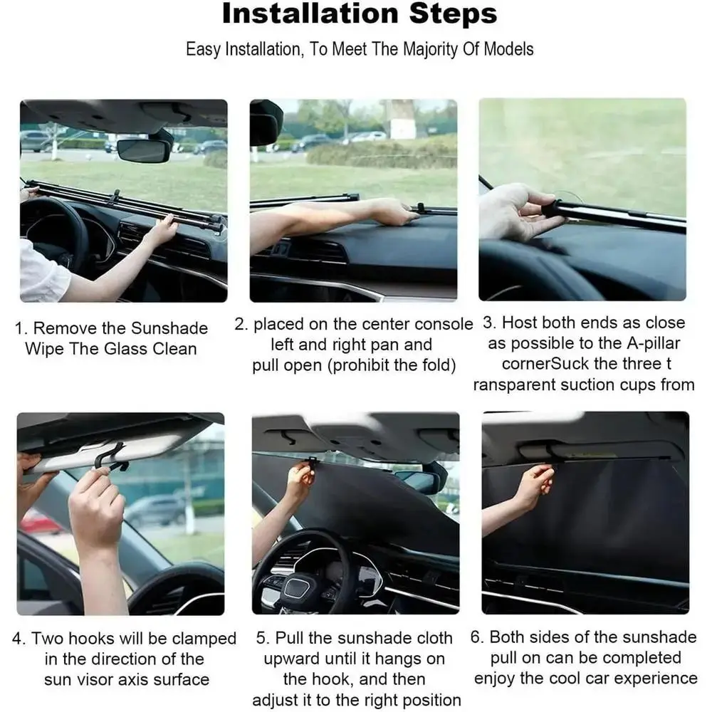 Retractable Car Sunshade Suction Cup Heat Protection Auto Front Windshield Sun Visor Visor Reflector Sun Protection