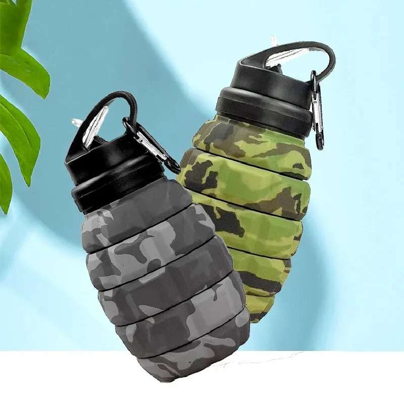 Retractable Foldable Water Bottle High Temperature Resistant Food Grade Silicone Camouflage Cycling Hiking Sports Water Retractable Foldable Water Bottle High Temperature Resistant Food Grade Silicone Camouflage Cycling Hiking Sports Water