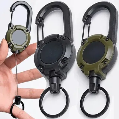 Retractable Heavy Duty Pull Reel Carabiner Key Chains Strong Steel Wire Rope Buckle Spring Key Ring Outdoor Sporty Retractable Heavy Duty Pull Reel Carabiner Key Chains Strong Steel Wire Rope Buckle Spring Key Ring Outdoor Sporty