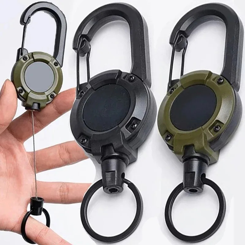 Retractable Heavy Duty Pull Reel Carabiner Key Chains Strong Steel Wire Rope Buckle Spring Key Ring Outdoor Sporty Retractable Heavy Duty Pull Reel Carabiner Key Chains Strong Steel Wire Rope Buckle Spring Key Ring Outdoor Sporty