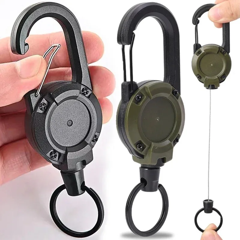 Retractable Heavy Duty Pull Reel Carabiner Key Chains Strong Steel Wire Rope Buckle Spring Key Ring Outdoor Sporty Retractable Heavy Duty Pull Reel Carabiner Key Chains Strong Steel Wire Rope Buckle Spring Key Ring Outdoor Sporty