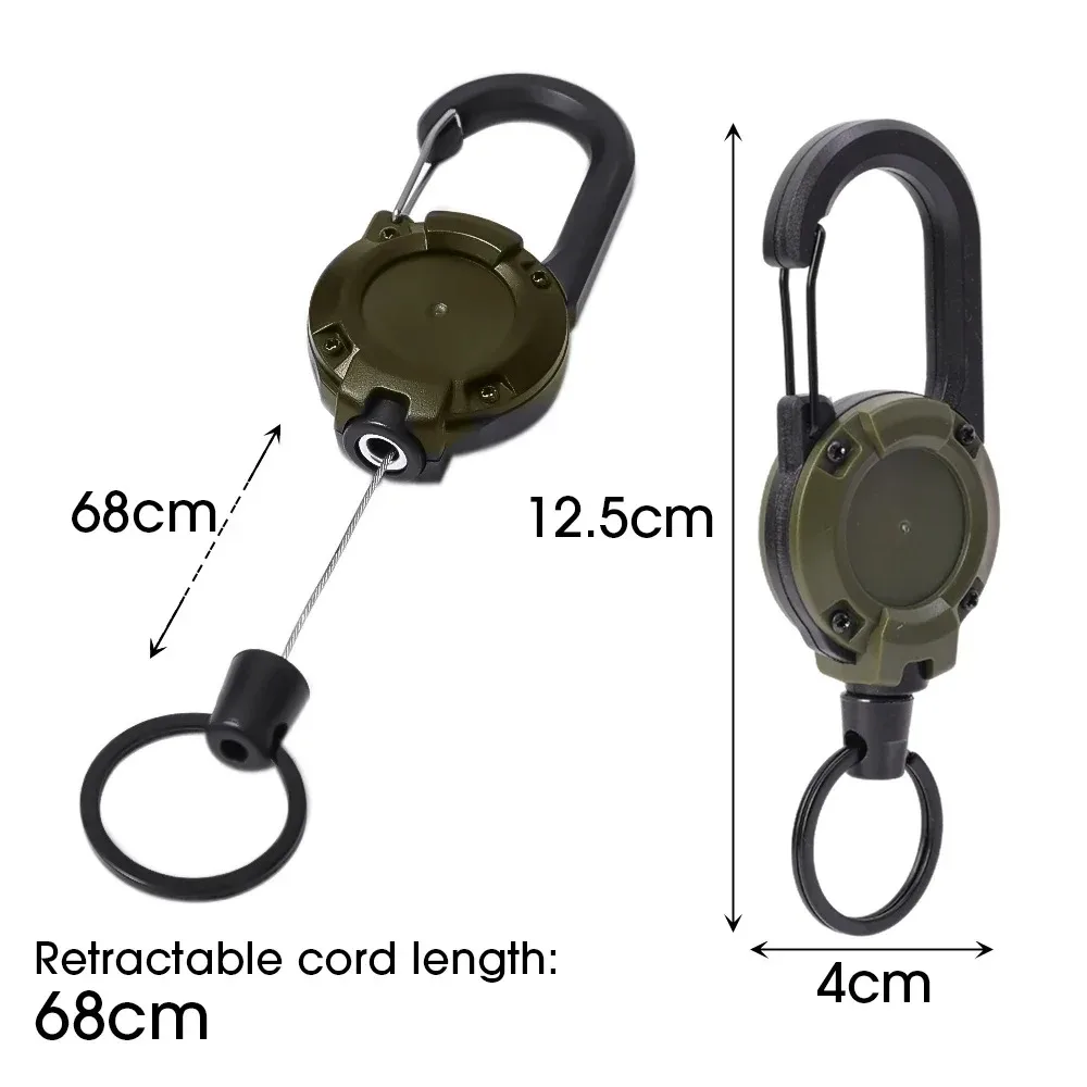 Retractable Heavy Duty Pull Reel Carabiner Key Chains Strong Steel Wire Rope Buckle Spring Key Ring Outdoor Sporty Retractable Heavy Duty Pull Reel Carabiner Key Chains Strong Steel Wire Rope Buckle Spring Key Ring Outdoor Sporty
