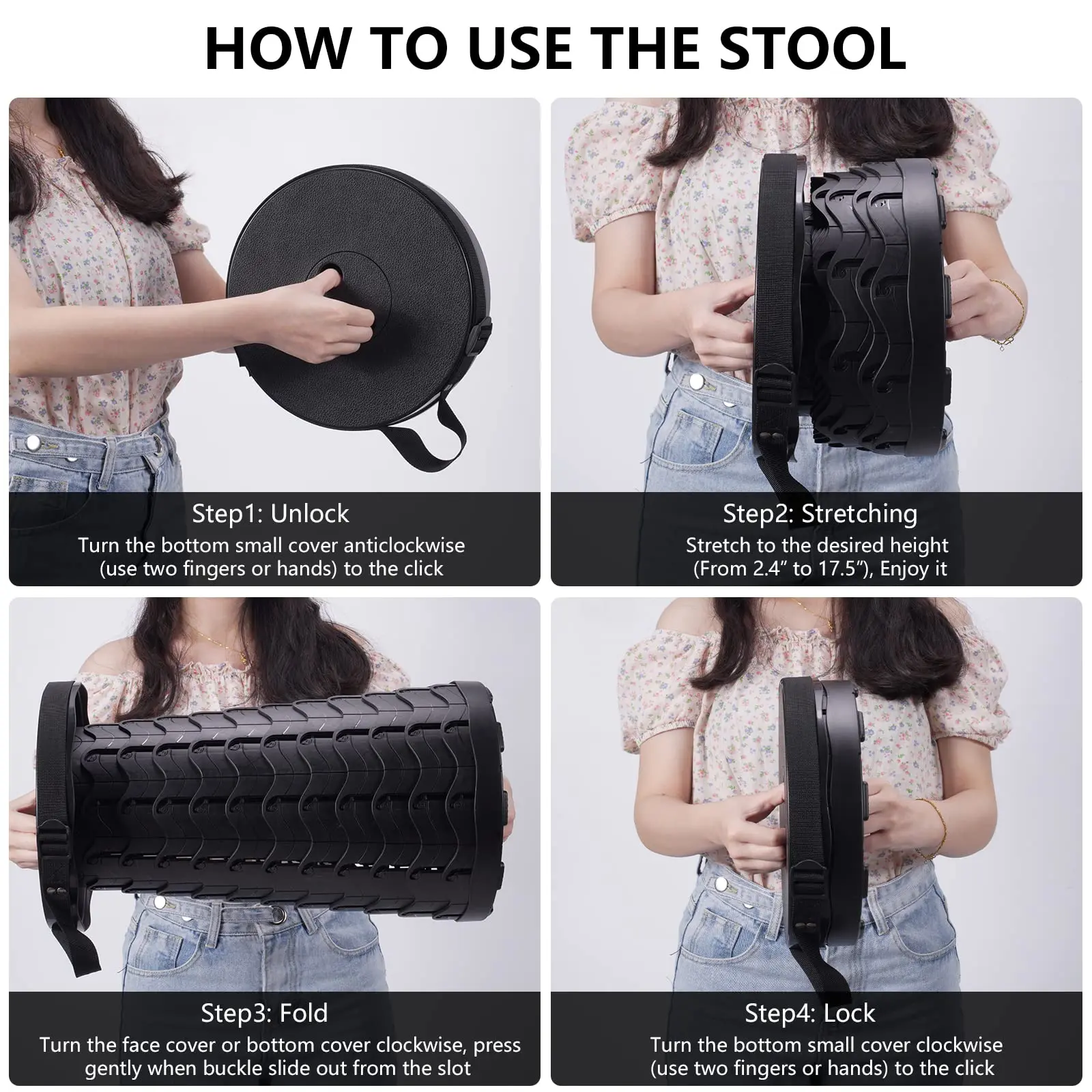 Retractable Stool Portable Collapsible Telescopic Stool Sturdy Foldable Stool with Load Capacity of 400lbs Retractable Retractable Stool Portable Collapsible Telescopic Stool Sturdy Foldable Stool with Load Capacity of 400lbs Retractable
