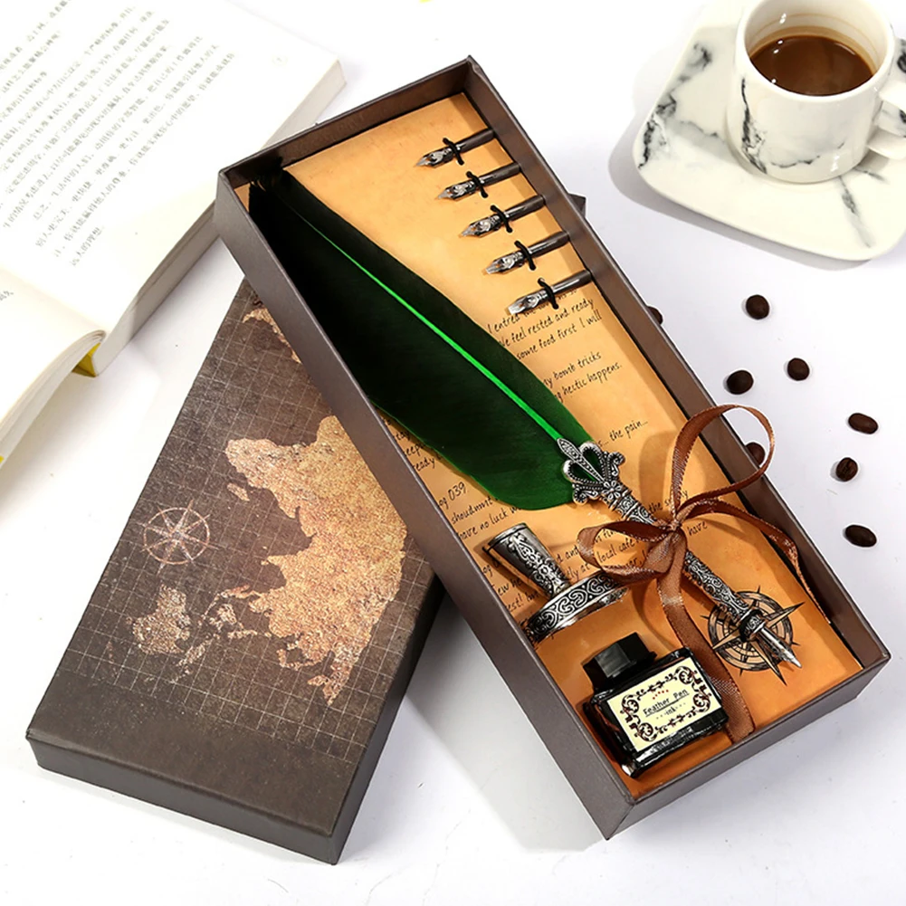 Retro Feather Dip Fountain Pen Vintage Calligraphy Writing Ink Pen Sets Creative Stationery Quill Pen Art Supplies Retro Feather Dip Fountain Pen Vintage Calligraphy Writing Ink Pen Sets Creative Stationery Quill Pen Art Supplies