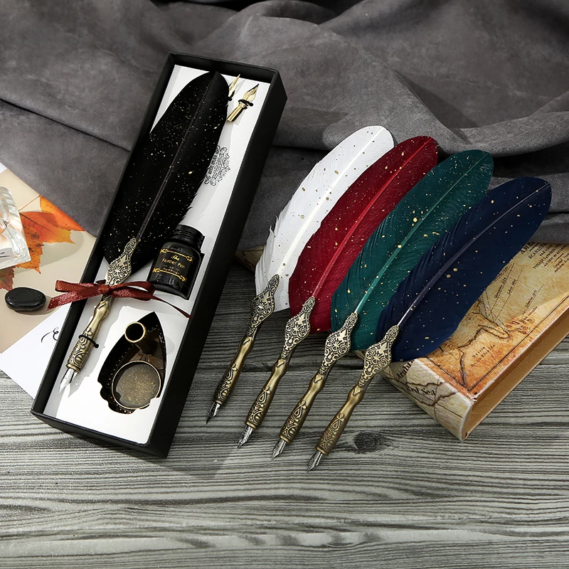 Retro Feather Dip Fountain Pen Vintage Calligraphy Writing Ink Pen Sets Creative Stationery Quill Pen Art Supplies Retro Feather Dip Fountain Pen Vintage Calligraphy Writing Ink Pen Sets Creative Stationery Quill Pen Art Supplies