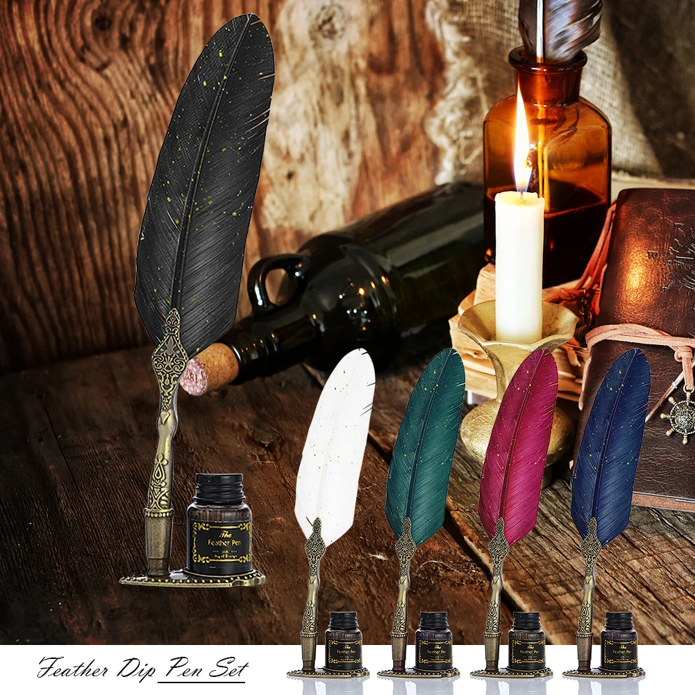 Retro Feather Dip Fountain Pen Vintage Calligraphy Writing Ink Pen Sets Creative Stationery Quill Pen Art Supplies Retro Feather Dip Fountain Pen Vintage Calligraphy Writing Ink Pen Sets Creative Stationery Quill Pen Art Supplies