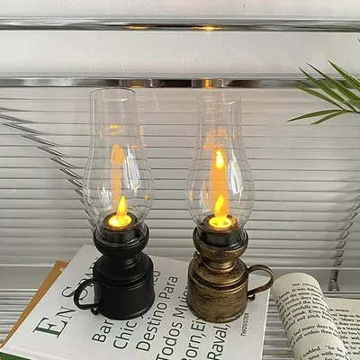 Retro Flameless Candle Holder Candlestick Kerosene Lamp with Button Battery Table Light Vintage Decor Kerosene Lamp Retro Flameless Candle Holder Candlestick Kerosene Lamp with Button Battery Table Light Vintage Decor Kerosene Lamp