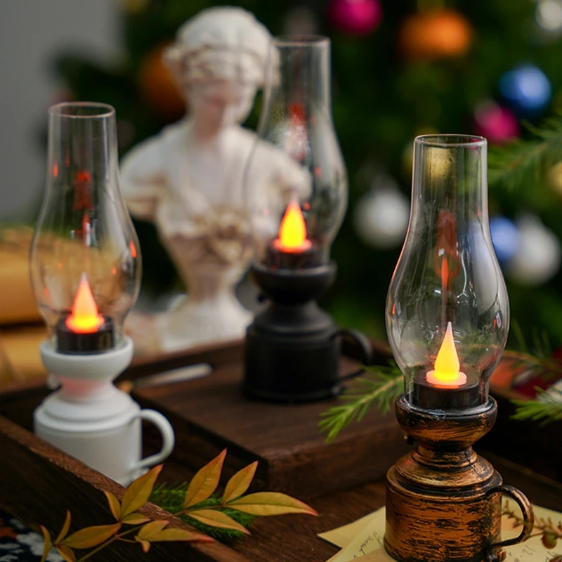 Retro Flameless Candle Holder Candlestick Kerosene Lamp with Button Battery Table Light Vintage Decor Kerosene Lamp Retro Flameless Candle Holder Candlestick Kerosene Lamp with Button Battery Table Light Vintage Decor Kerosene Lamp
