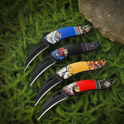 Retro Indian Pattern Folding Knife Outdoor Survival Folding Pocketknives Multifunctional Knife Portable Box Cutter